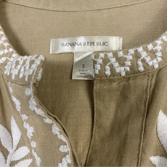 BANANA REPUBLIC Embroidered Linen Tunic Tan Small - Picture 4 of 7